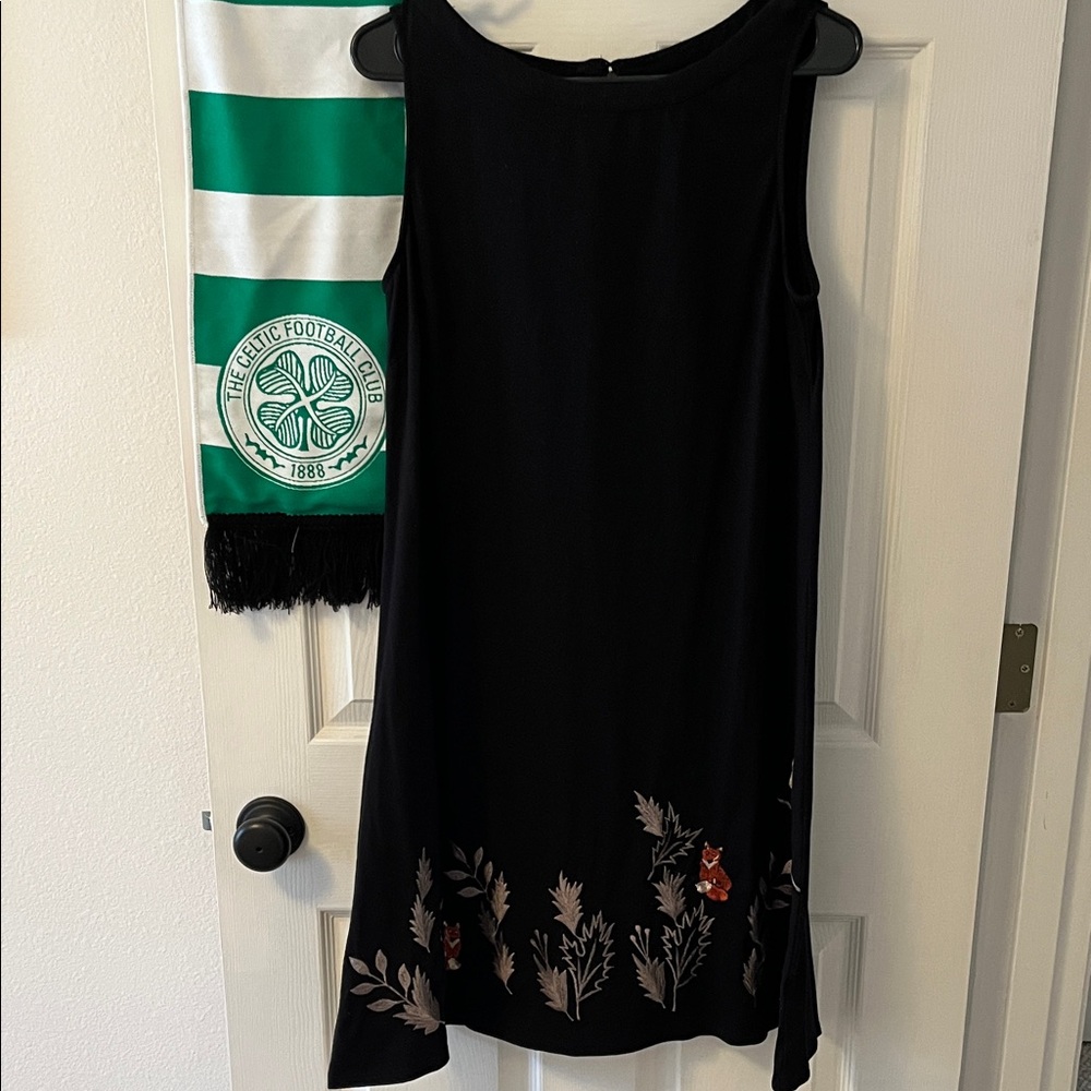 eShakti Black Dress with Fox and Owl Embroidery